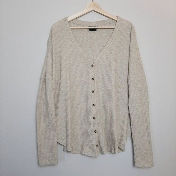 OUT FROM UNDER Beige Waffle Knit Button Down Top - Picture 3 of 11